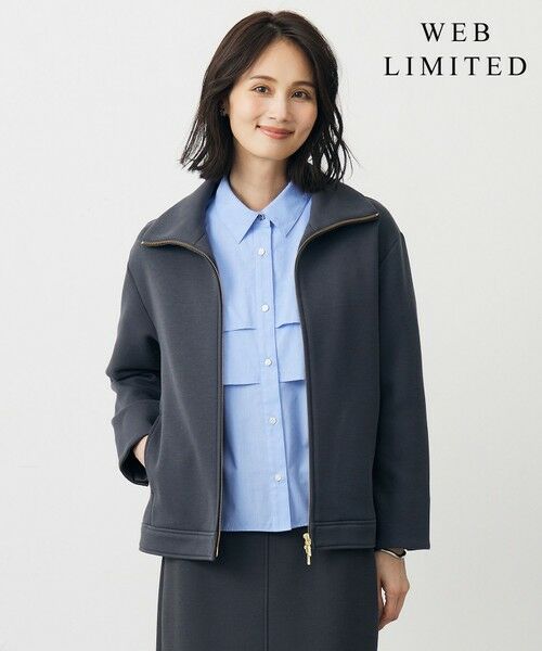 L size ONWARD(大きいサイズ)/エルサイズオンワード 【WEB限定】ダンボールジャージー ハイネック ブルゾン 【WEB限定】スレート系 T15