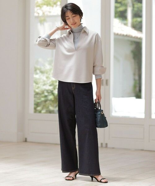 L size ONWARD(大きいサイズ) / エルサイズオンワード カットソー | ジョーゼットダンボール スキッパー カットソー | 詳細1