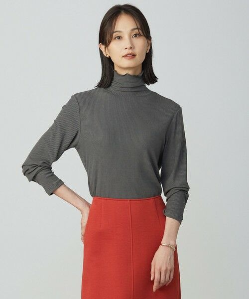 L size ONWARD(大きいサイズ) / エルサイズオンワード カットソー | カシミヤシルク シアーリブ タートル カットソー(スレート系)