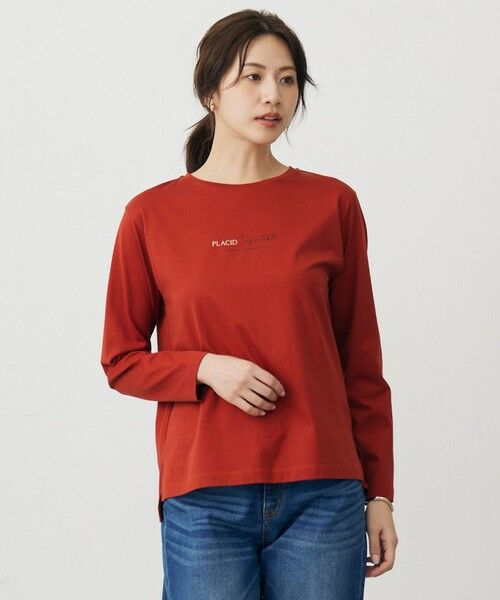 L size ONWARD(大きいサイズ)/エルサイズオンワード 【洗える】ロゴ Tシャツ オレンジ系 T13 L size ONWARD(大きいサイズ)/エルサイズオンワード 【洗える】ロゴ Tシャツ オレンジ系 T13