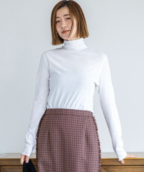 L size ONWARD(大きいサイズ)/エルサイズオンワード 【SLOW/一部店舗限定】シアーフライス タートルネック カットソー ホワイト系 44