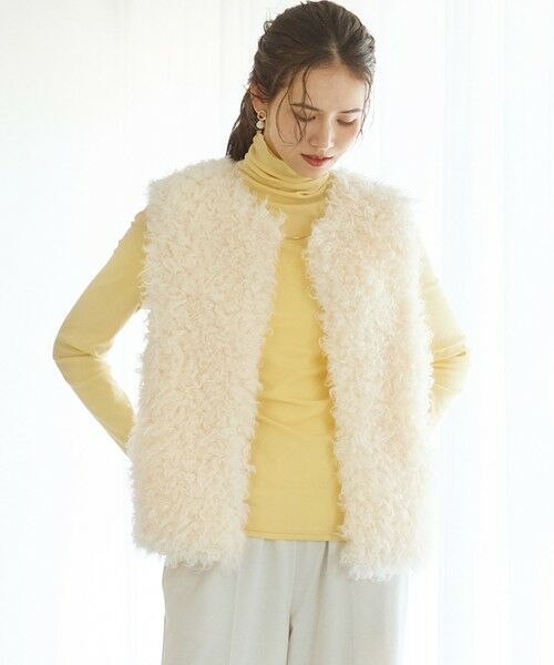 L size ONWARD(大きいサイズ)/エルサイズオンワード 【SLOW/一部店舗限定】シアーフライス タートルネック カットソー イエロー系 44