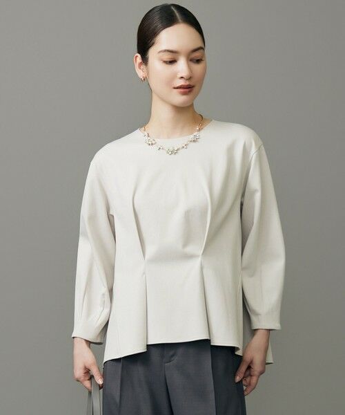 L size ONWARD(大きいサイズ)/エルサイズオンワード クリアコットンポンチタックジャージ カットソー ベージュ 46