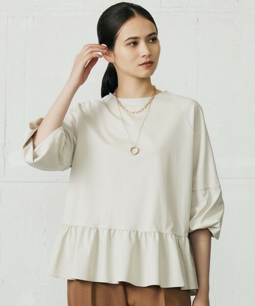 L size ONWARD(大きいサイズ)/エルサイズオンワード クリアコットンポンチペプラム カットソー ベージュ 46 L size ONWARD(大きいサイズ)/エルサイズオンワード クリアコットンポンチペプラム カットソー ベージュ 46