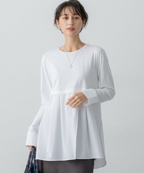 L size ONWARD(大きいサイズ)/エルサイズオンワード 【VERY12月号掲載/洗える】ナチュラルコットンベア シャツレイヤード カットソー ホワイト系 46