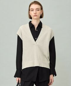 L size ONWARD(大きいサイズ) / エルサイズオンワード ベスト | 【洗える】 ウールテンセルミニブークレ ニットベスト