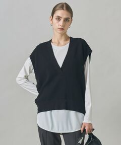 L size ONWARD(大きいサイズ) / エルサイズオンワード ベスト | 【洗える】 ウールテンセルミニブークレ ニットベスト