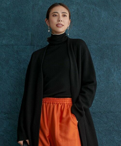 L size ONWARD(大きいサイズ) / エルサイズオンワード ニット・セーター | 【新色追加】エクストラファインメリノリブ タートルネックプルオーバー(ブラック系)