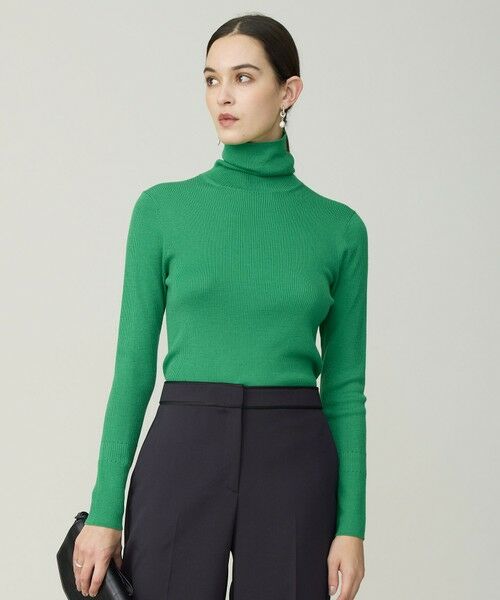 L size ONWARD(大きいサイズ) / エルサイズオンワード ニット・セーター | 【新色追加】エクストラファインメリノリブ タートルネックプルオーバー(グリーン系)