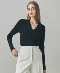 L size ONWARD(大きいサイズ) / エルサイズオンワード ニット・セーター | 【新色追加】 エクストラファインメリノリブ Vネックプルオーバー