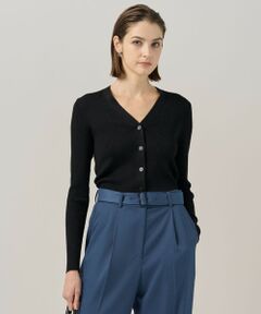 L size ONWARD(大きいサイズ) / エルサイズオンワード カーディガン・ボレロ | 【洗える】 エクストラファインメリノリブ Vネックカーディガン