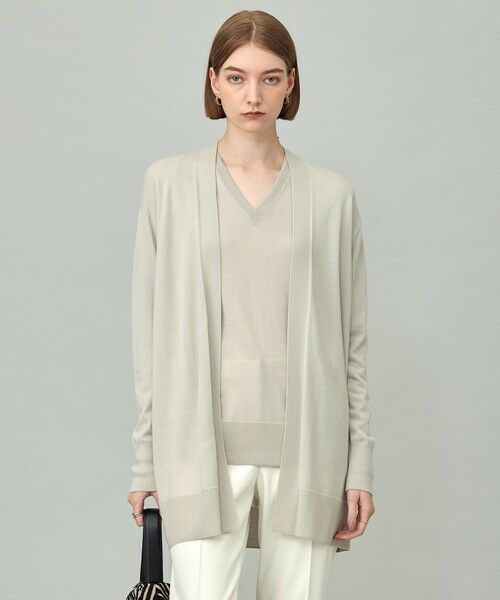 L size ONWARD(大きいサイズ)/エルサイズオンワード 【洗える】コンパクトファインウール ロングカーディガン トープ系 L