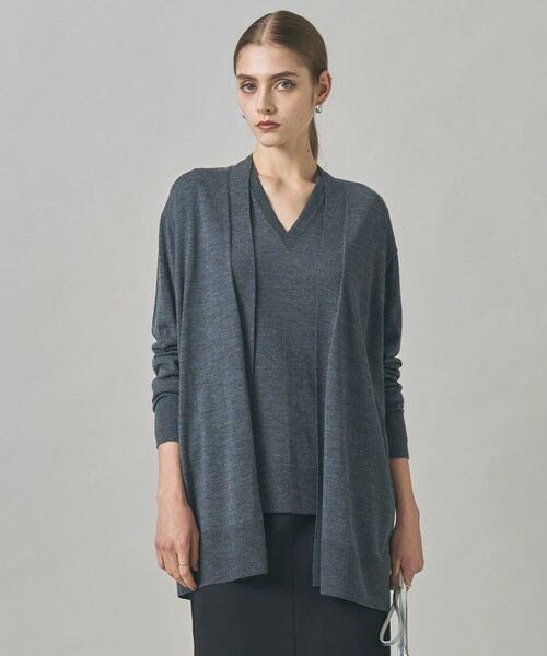 L size ONWARD(大きいサイズ)/エルサイズオンワード 【洗える】コンパクトファインウール ロングカーディガン ミディアムグレー系 L