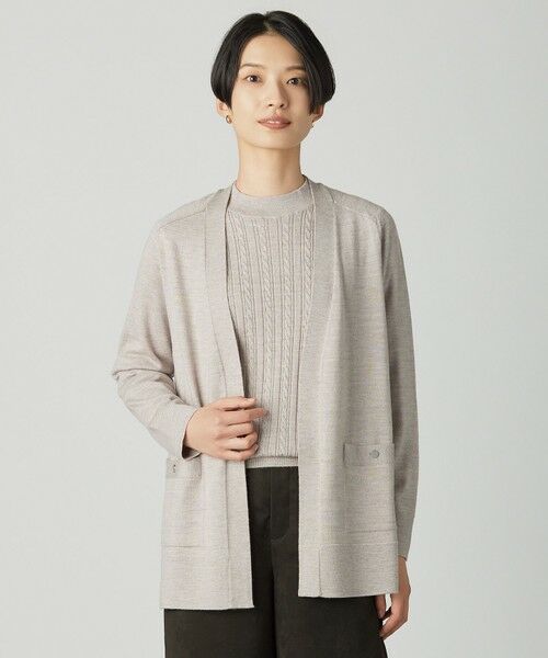 L size ONWARD(大きいサイズ)/エルサイズオンワード KNIT BASIC ロング カーディガン ベージュ系 T15