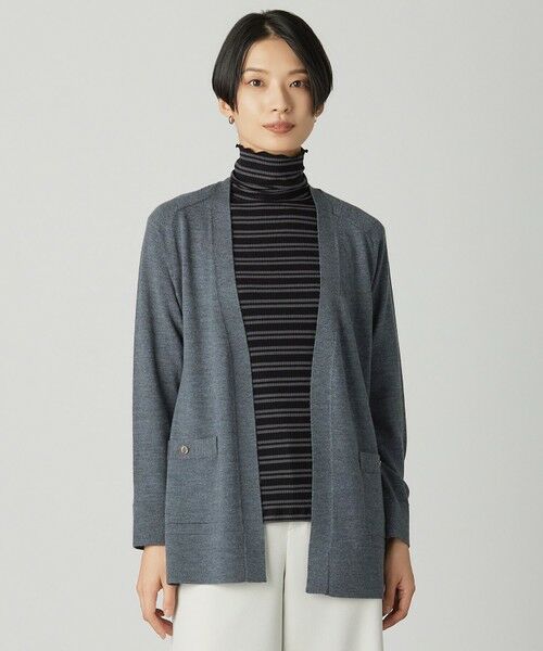L size ONWARD(大きいサイズ)/エルサイズオンワード KNIT BASIC ロング カーディガン グレー系 T15