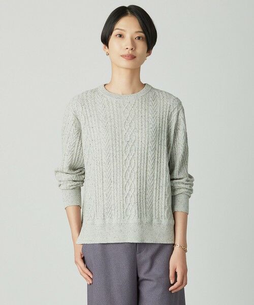 L size ONWARD(大きいサイズ) / エルサイズオンワード ニット・セーター | NEP クルーネック ケーブルニット(ライトグレー系)