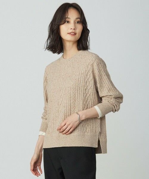 L size ONWARD(大きいサイズ) / エルサイズオンワード ニット・セーター | NEP クルーネック ケーブルニット(ベージュ系)