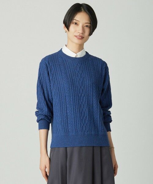 L size ONWARD(大きいサイズ) / エルサイズオンワード ニット・セーター | NEP クルーネック ケーブルニット(ブルー系)