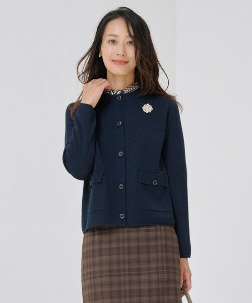 L size ONWARD(大きいサイズ)/エルサイズオンワード 【洗える】WORETED WOOL BLEND カーディガン ネイビー系 T15 L size ONWARD(大きいサイズ)/エルサイズオンワード 【洗える】WORETED WOOL BLEND カーディガン ネイビー系 T15