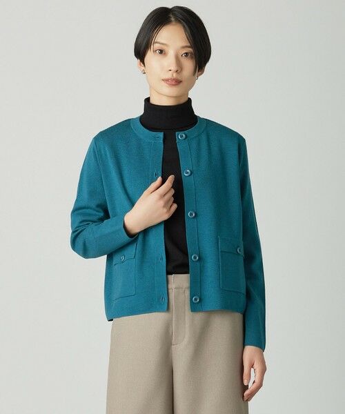 L size ONWARD(大きいサイズ)/エルサイズオンワード 【洗える】WORETED WOOL BLEND カーディガン エメラルド系 T13 L size ONWARD(大きいサイズ)/エルサイズオンワード 【洗える】WORETED WOOL BLEND カーディガン エメラルド系 T13
