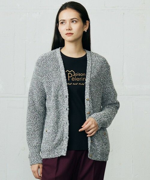 L size ONWARD(大きいサイズ)/エルサイズオンワード 【カタログ掲載】ラメファンシーツイード カーディガン グレー系 44