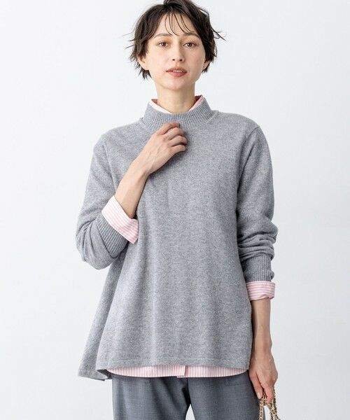 L size ONWARD(大きいサイズ)/エルサイズオンワード 【洗える】ピュアカシミヤ フレア ニット ライトグレー系 44