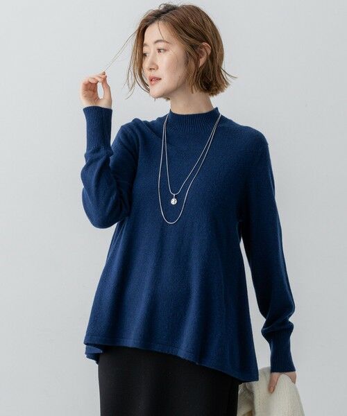 L size ONWARD(大きいサイズ)/エルサイズオンワード 【洗える】ピュアカシミヤ フレア ニット ブルー系 46 L size ONWARD(大きいサイズ)/エルサイズオンワード 【洗える】ピュアカシミヤ フレア ニット ブルー系 46