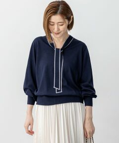 L size ONWARD(大きいサイズ) / エルサイズオンワード ニット・セーター | 【洗える】ウーステッドウール ボウタイ ニット