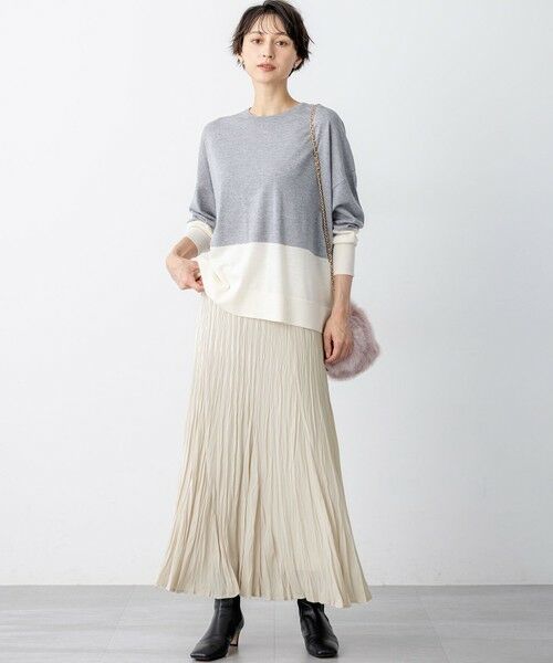 L size ONWARD(大きいサイズ) / エルサイズオンワード ニット・セーター | 【洗える】ウーステッドウール カラーブロック ニット | 詳細2