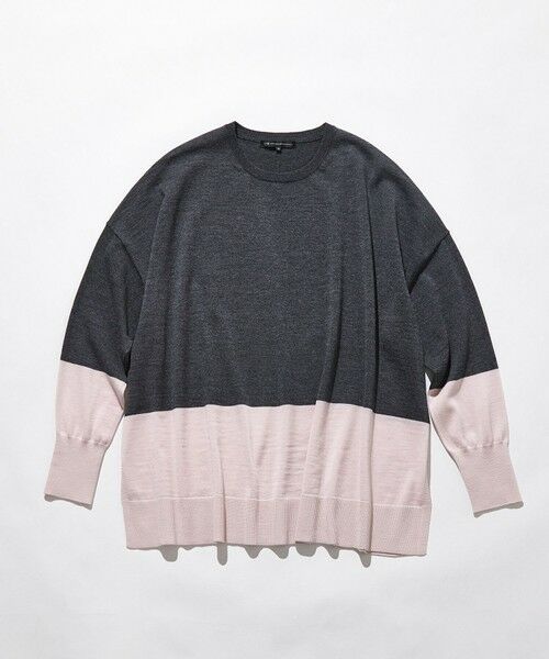 L size ONWARD(大きいサイズ) / エルサイズオンワード ニット・セーター | 【洗える】ウーステッドウール カラーブロック ニット | 詳細7