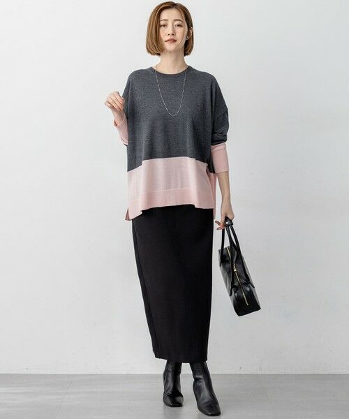 L size ONWARD(大きいサイズ) / エルサイズオンワード ニット・セーター | 【洗える】ウーステッドウール カラーブロック ニット | 詳細5