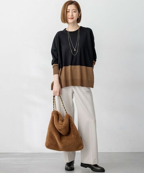 L size ONWARD(大きいサイズ) / エルサイズオンワード ニット・セーター | 【洗える】ウーステッドウール カラーブロック ニット | 詳細17