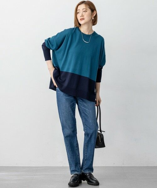 L size ONWARD(大きいサイズ) / エルサイズオンワード ニット・セーター | 【洗える】ウーステッドウール カラーブロック ニット | 詳細19