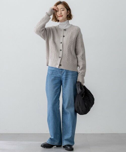 L size ONWARD(大きいサイズ) / エルサイズオンワード カーディガン・ボレロ | 【洗える】カシミヤブレンド ケーブルニットカーディガン | 詳細4