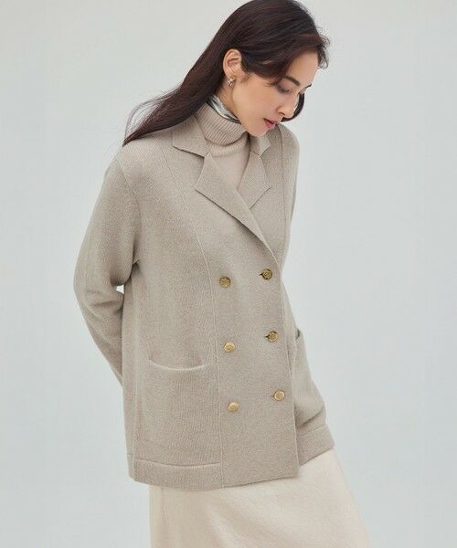 L size ONWARD(大きいサイズ)/エルサイズオンワード 【見上愛さん着用/Oggi11月号掲載】カシミヤブレンド ニット ジャケット ベージュ系 46