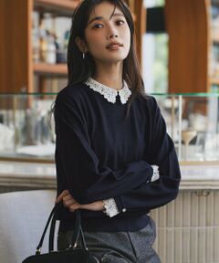 L size ONWARD(大きいサイズ) / エルサイズオンワード ニット・セーター | 【洗える】エンブロイダリー フラワーレースコンビ ニット