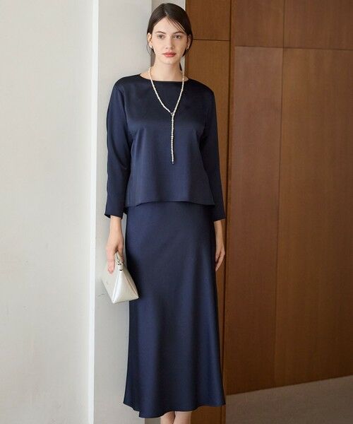 L size ONWARD(大きいサイズ)/エルサイズオンワード 【APPLAUDIR】ヴィンテージサテン セットアップ ネイビー系 44