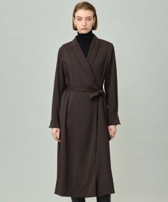 L size ONWARD(大きいサイズ) / エルサイズオンワード ロング・マキシ丈ワンピース | 【洗える】ストレッチダブルサテン テーラーカラー ラップワンピース