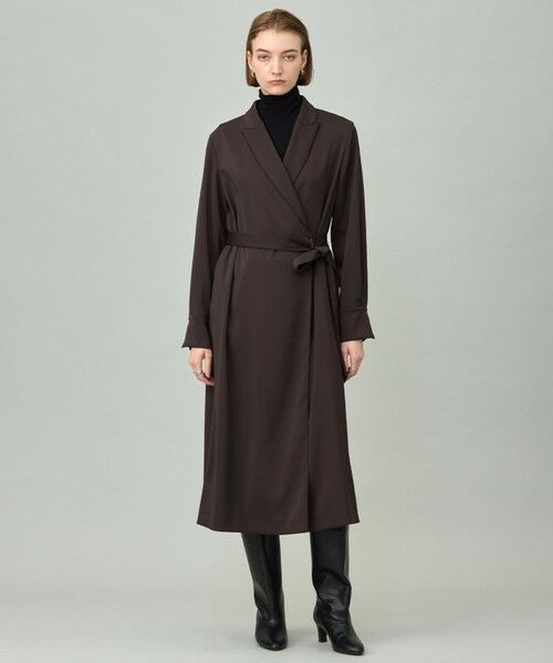 L size ONWARD(大きいサイズ) / エルサイズオンワード ロング・マキシ丈ワンピース | 【洗える】ストレッチダブルサテン テーラーカラー ラップワンピース | 詳細1