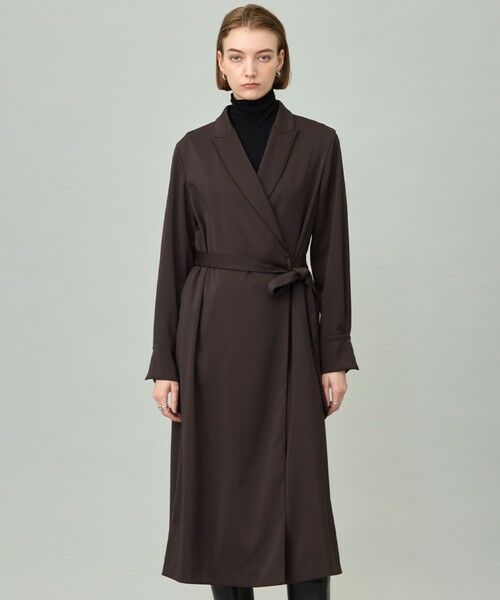 L size ONWARD(大きいサイズ)/エルサイズオンワード 【洗える】ストレッチダブルサテン テーラーカラー ラップワンピース ダークブラウン系 42