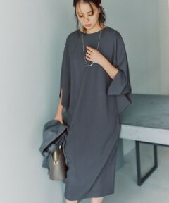 L size ONWARD(大きいサイズ) / エルサイズオンワード ロング・マキシ丈ワンピース | 【洗える】 ウールライクストレッチ ドルマンスリーブワンピース