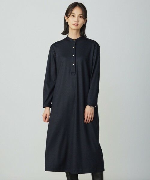 L size ONWARD(大きいサイズ)/エルサイズオンワード ウールスムース ワンピース ネイビー系 T13