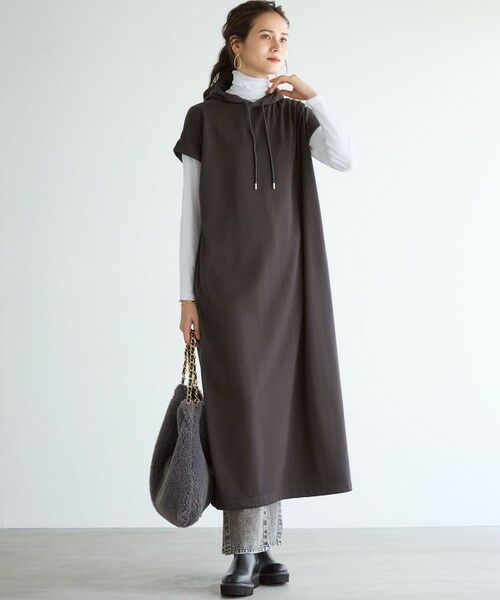 L size ONWARD(大きいサイズ) / エルサイズオンワード ロング・マキシ丈ワンピース | 【SLOW/一部店舗限定】コットンライクテリー フーディー ワンピース | 詳細1