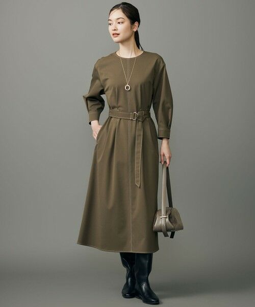 L size ONWARD(大きいサイズ)/エルサイズオンワード 【17号サイズまで展開・洗える】デニムライクツイル ワンピース ブラウン 46