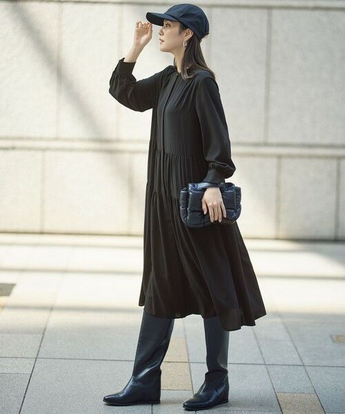 L size ONWARD(大きいサイズ) / エルサイズオンワード ドレス | シルキータッチティアード ドレス(ブラック)