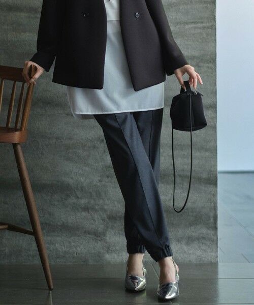 L size ONWARD(大きいサイズ)/エルサイズオンワード 【洗える】T/Wブロード ジョグパンツ チャコール系 46