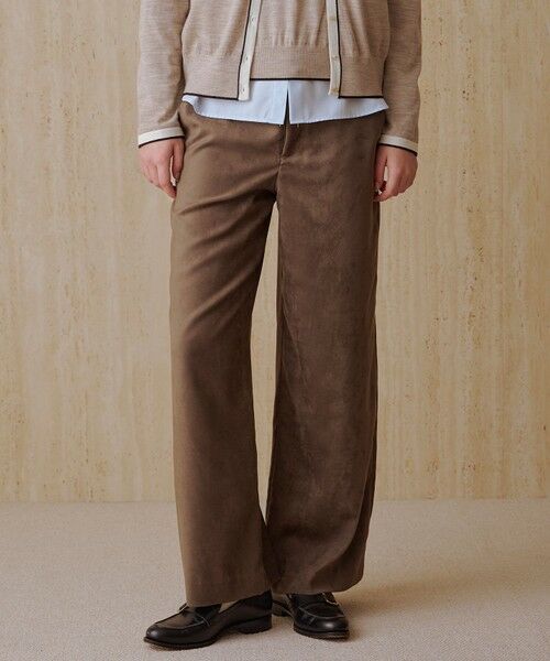 L size ONWARD(大きいサイズ)/エルサイズオンワード マイクロライトスエード ワイド パンツ モカ系 T13