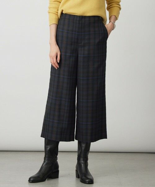 L size ONWARD(大きいサイズ)/エルサイズオンワード milledタータンラメチェック クロップド パンツ ネイビー系 T13