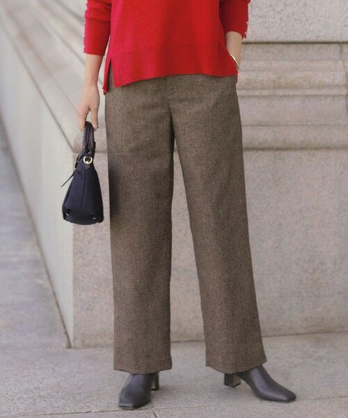 L size ONWARD(大きいサイズ)/エルサイズオンワード ラメツイード セミワイド パンツ ブラウン系 T17