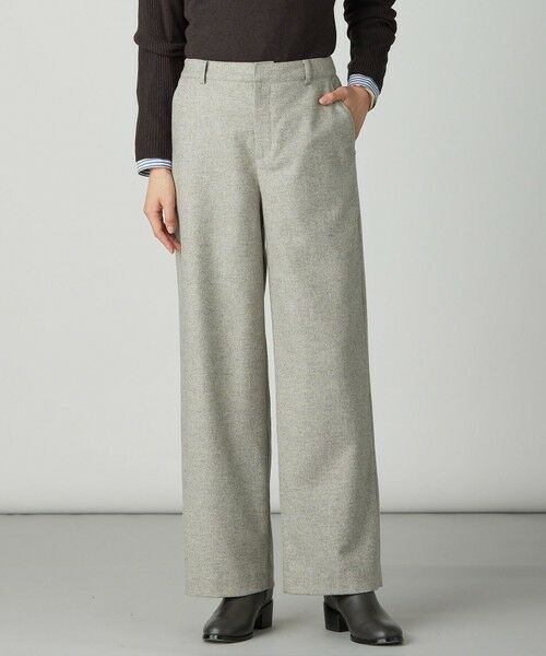 L size ONWARD(大きいサイズ)/エルサイズオンワード ラメツイード セミワイド パンツ ベージュ系 T13